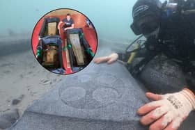 Tom Cousins, a maritime archaeologist from Bournemouth University, recovered some medieval gravestones from an ancient shipwreck.